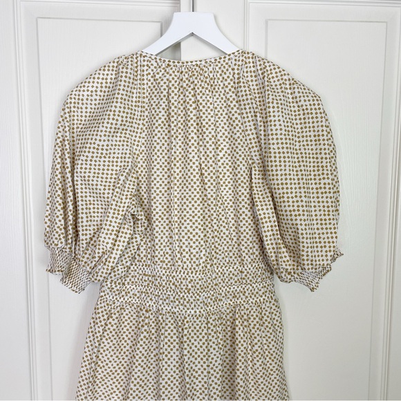 Anthropologie Somerset Abstract Dot Puff Sleeve Tiered Maxi Dress White Tan NWT - Picture 9 of 12